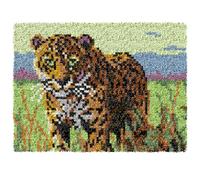 ZFFLYH Latch Hook Kits for Adults, DIY Crochet Yarn Rugs Hooking Craft Kit Colour Pre-Printed Canvas Rug Cross Stitch Crocheting Embroidery Tapestry Home Decoration 20.5''X15'',Leopard