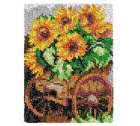 ZFFLYH Latch Hook Kits for Adults, DIY Crochet Yarn Rugs Hooking Craft Kit Colour Pre-Printed Canvas Rug Cross Stitch Crocheting Embroidery Tapestry Home Decoration 20.5''X15'',Sunflower