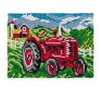 ZFFLYH Latch Hook Kits for Adults, DIY Crochet Yarn Rugs Hooking Craft Kit Colour Pre-Printed Canvas Rug Cross Stitch Crocheting Embroidery Tapestry Home Decoration 20.5''X15'',Red Tractor