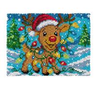 ZFFLYH Latch Hook Kits for Adults, DIY Crochet Yarn Rugs Hooking Craft Kit Colour Pre-Printed Canvas Rug Cross Stitch Crocheting Embroidery Tapestry Home Decoration 20.5''X15'',Reindeer
