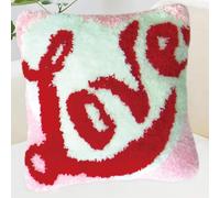 ZFFLYH Latch Hook Kits for Adults DIY Throw Pillow Cover, DIY Crochet Yarn Kits Needlework Crafts Arts with Printed Canvas Home Decor Festival Gift 17X17inch,Love a