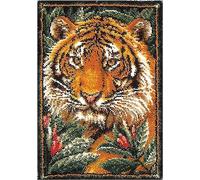 ZFFLYH Latch Hook Kits for Adults Large DIY Crochet Rug Cushion Tapestry Making Crafts Needlework Crafts Arts Kit with Color Preprinted Pattern Embroidery for Home Decor Festival Gift,Tiger
