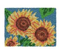 ZFFLYH Latch Hook Rug Kits DIY Needlework Unfinished Crocheting Rug Yarn Cushion Mat for Kids/Adults with Printed Canvas Pattern, 52X38cm Sunflower