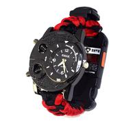 ZFFOZZ Tactical Survival Watch, Nylon 7-Core Paracord Woven, Compass, Emergency Whistle, Your Reliable Wilderness Companion!(Red)
