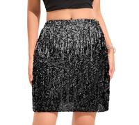zffriction Sequin Skirt for Women Glitter Skirt Elastic Waist A Line Hip Sparkly Mini Skirts with Lining for Rave Party Concert Club Night Out (UK, Alpha, S, Regular, Regular, Black)