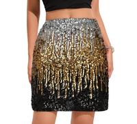 zffriction Sequin Skirt for Women Glitter Skirt Elastic Waist A Line Hip Sparkly Mini Skirts with Lining for Rave Party Concert Club Night Out (UK, Alpha, L, Regular, Regular, Gold)