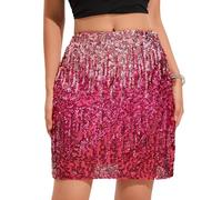 zffriction Sequin Skirt for Women Glitter Skirt Elastic Waist A Line Hip Sparkly Mini Skirts with Lining for Rave Party Concert Club Night Out (UK, Alpha, M, Regular, Regular, Red)