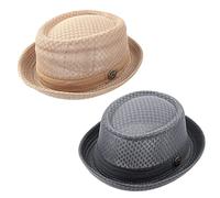 ZffXH 2/6 PCS Pork Pie Mesh Porkpie Hat Breathable Soft Beach Cap Summer Heisenberg Fedora Hat Straw UK Men Women