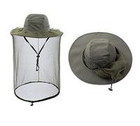 ZffXH Army Green Mosquito Net Sun Hat, Adult Unisex Utility Outdoor Hat, Fishing Hiking, Waterproof, High Sun Protection