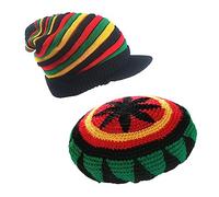 ZffXH Jamaican Rasta Man Hat, 2pcs Wool Knit Rainbow Woolly Hats Colorful Beanie Skull Hat Slouchy Baggy Cap Winter Autumn