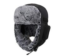 ZffXH Men's Trapper Hat, Black Winter Fur Aviator Hunter Hat with Ear Flaps, Mens Bomber Hat, Eskimo Waterproof Elmer Fudd Trooper Hat, Fleece Cap with Flap, Adult Ski Hat with Ear Cover