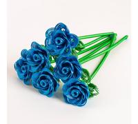 ZffXH Metal Rose Flower, 6pcs Blue Bouquet of Roses Decorative Artificial Flowerss, Preserved Forever Rose Eternal Wrought For Hotel Table Office Decor On Valentine's Day, Mother's Day, Birthday