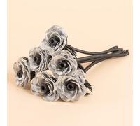 ZffXH Metal Rose Flower, 6pcs Silver Black Bouquet of Roses Decorative Artificial Flowers, Preserved Forever Rose Eternal Wrought For Hotel Table Office Decor On Valentine's Day, Mother's Day