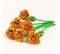 ZffXH Metal Rose Flower, 6pcs Yellow Bouquet of Roses Decorative Artificial Flowers, Preserved Forever Rose Eternal Wrought For Hotel Table Office Decor On Valentine's Day, Mother's Day, Birthday