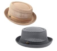 ZffXH Pork Pie Hats for Men, 2pcs Summer Mesh Pork Pie Hat Bowler Hats Cool Cooling Beach Party Cap Boater Porkpie Breaking Bad Hat Costume Straw