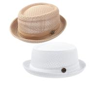 ZffXH Pork Pie Hats for Men, 2pcs Summer Mesh Pork Pie Hat Bowler Hats Cool Cooling Beach Party Cap Boater Porkpie Breaking Bad Hat Costume Straw