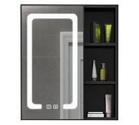 ZFGOJNBH Bathroom Mirror Cabinet With Light Smart Mirror With Touch Screen Space Aluminum Wall-mounted Storage Cabinet Defogging (Color : Black, Size : 55x65cm)