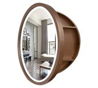 ZFGOJNBH Bathroom Round Mirror Cabinet With Led Lights 50/60/70cm Diameter Illuminated Bathroom Mirror Cabinet Bathroom Mirror Toiletries Locker - Space Saver(Brown,70 * 70cm)