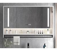 ZFGOJNBH Modern Bathroom Vanity Mirror Cabinet with LED Light Defogger and Time Display Wall Mounted Makeup Mirror with Storage Shelf and Stepless Dimming LED Light