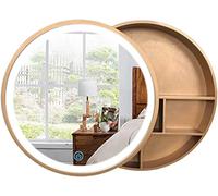 ZFGOJNBH Round LED Lighted Bathroom Medicine Cabinet with Wall Storage Makeup Mirror and Slow Close Wooden Frame 3 Level Shelves