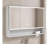 ZFGOJNBH Smart Aluminum Medicine Cabinet with Mirror and Anti Fog LED Bathroom Mirror Wall Cabinet with Paper Hole Open Shelf and Touch Control White (100cm)