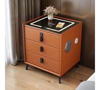 ZFGOJNBH Smart Bedside Table Bedroom Bedside Cabinet Nightstand with Adjustable Led Lights, High Gloss End Table with 3 & Usb Charging, Combination lock Storage Organizer (Orange Right)