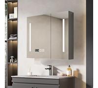 ZFGOJNBH Wall Mounted Smart Medicine Cabinet with Three-color lighting,LED Mirror Medicine Cabinet with Defogger,LED Vanity Mirror Cabinet with Time temperature Display,with Mirror Door and Hide Shel