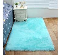 ZFHTAO Faux Fur Sheepskin Rug, Rectangular Faux Fur Soft Fluffy Single Sheepskin Style Faux Fur Rug Anti Slip Non Shed Long Plush Carpet for Home Decor - Light Blue 60x100cm