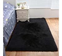 ZFHTAO Shaggy Rugs Floor Carpet, Rectangular High Pile Shaggy Faux Rabbit Fur Area Rug Polyester Machine Washable Non-Slip Water-Repellent for Livingroom Rug Fluffy Girls Rug Rooms - Black 40x130cm