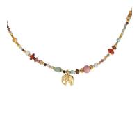 ZFHTJEKNCS 2025 Trendy Jewelry Elegant Accessory For Women French Retro Colored Natural Stone Beads Chain Metal Elephant Pendant Necklace
