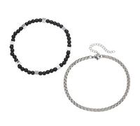 ZFHTJEKNCS 2Pcs Men Bracelet With Stainless Steel Cuban Chain Pulsera 4mm Natural Stone Braclet For Homme Casual Hip Hop Accessories
