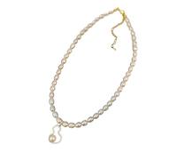 ZFHTJEKNCS 6-7mm Rice Shape Freshwater Pearl Necklaces Quality 40cm Calabash Pendant Adjustable Necklaces Jewelry Gift