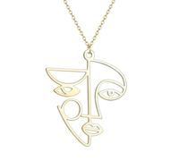ZFHTJEKNCS Abstract Woman Face Pendant Artistic Portrait Necklace Hollow Face Charm Birthday Party Gifts