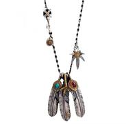 ZFHTJEKNCS Angel's Wish Set Chain Vintage Aged Feather Long Silver Necklace Men's Sweater Chain Exquisite High-grade Luxury Quality