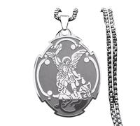 ZFHTJEKNCS Archangel Medal Necklace Stainless Steel Guardian Bible Angel Pray for Us Necklace