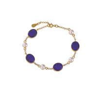 ZFHTJEKNCS Blue oval bracelet for women Simple retro pearl lapis bangles Fashionable and high-end charm