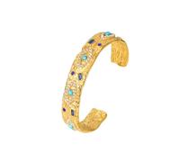 ZFHTJEKNCS Blue Turquoise Zirconia Evil Eye Stainless Steel Cuff Bangle Bracelet For Women Statement Jewelry