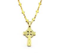 ZFHTJEKNCS Celtic Knot Irish Cross Chain Necklace for Women Men Stainless Steel Gold Color Lucky Amulet Pendant Necklaces
