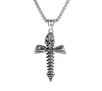 ZFHTJEKNCS Classic creative skull screw pattern cross pendant Men's titanium steel necklace