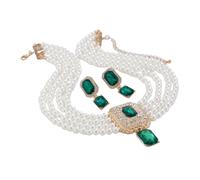 ZFHTJEKNCS Collar de cadena de perlas de imitación multicapa de lujo Pendientes colgantes de diamantes de imitación para mujeres Elegante conjunto de joyería de matrimonio Nuevo