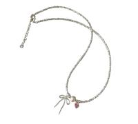 ZFHTJEKNCS Conjunto de collar de pulsera para mujeres Colgante de lazo de circón rosa perla Collar de lujo Regalos de joyería de moda