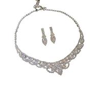 ZFHTJEKNCS Conjunto de joyería de novia de cristal de lujo Vestido de novia de diamantes de imitación Banquete Collar de cadena de circón Conjuntos de pendientes colgantes Accesorios para damas