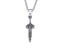 ZFHTJEKNCS Cross-border foreign trade source stainless steel double wolf long sword necklace, personalized retro fashion stainless steel pendant