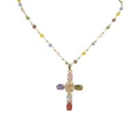 ZFHTJEKNCS Cross-border Rainbow Cross-Color Crystal Necklace Women's Niche Design High-Class Elegant Super-Sparkling Clavicle Chain