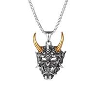 ZFHTJEKNCS Cross-border titanium steel necklace for men, stainless steel retro ghost mask pendant sweater chain, no fading