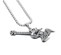 ZFHTJEKNCS Ethnic Skull Guitar Horror Retro Motorcycle Pendant Titanium Steel Men's and Women's Necklace Sweater Chain Motorcycle Accessories