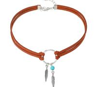 ZFHTJEKNCS Ethnic Style Leaf Tassel Choker Woven Rope Leather Turquoise Stone Necklace Retro Minimalist Bohemian Necklace Beach Jewelry