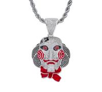 ZFHTJEKNCS European and American Chainsaw Horror Small Mask Pendant Halloween Cosplay Micro-Pave Necklace In Stock