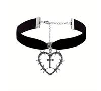 ZFHTJEKNCS Gothic Cross Thorns Heart Pendant Velvet Necklace Women Witch Vampire Jewelry Dark Party Jewelry Accessories Choker