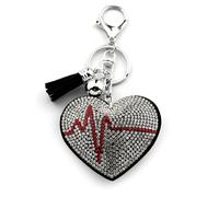 ZFHTJEKNCS Heart Beat Hiphop Keyring Women Bag Charm Full Glitter Crystal Tassel Fashion Purse Handbag Decor Love Keychain Gifts